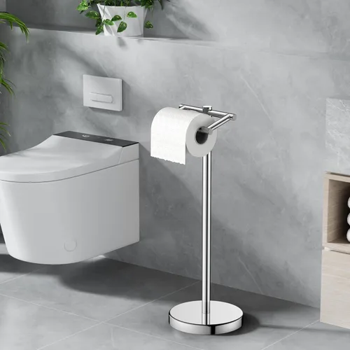 Miniatura 53 de FORIOUS Soporte de pared para papel higiénico, soporte de rollo de papel higiénico de doble poste giratorio de acero inoxidable para baño, Blanco