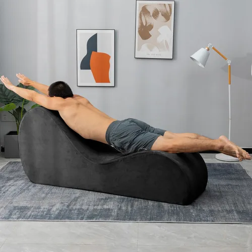 Miniatura 7 de Zenosyne Sillón de yoga, tumbona con funda lavable, bolsillos laterales, parte inferior antideslizante para dormitorio, silla de yoga para Gris