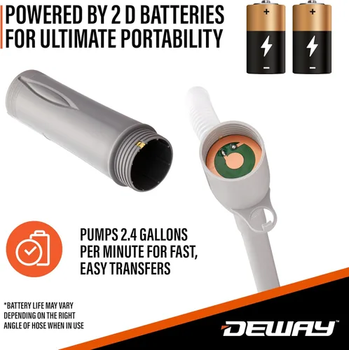 Miniatura 6 de DEWAY - Bomba automática de transferencia de combustible pequeña de 15 pulgadas con parada automática, potente alimentación por batería tipo D