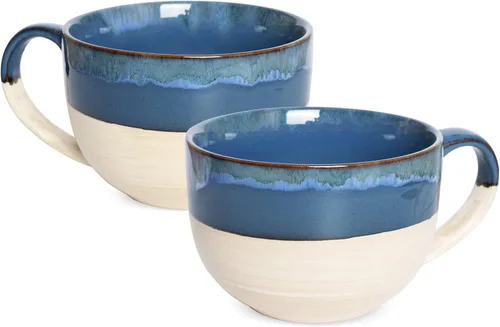 Miniatura 7 de Bosmarlin Juego de 2 tazas de café jumbo de cerámica, 23 onzas, tazones de sopa grandes con asas, aptos para lavavajillas y microondas (azul)