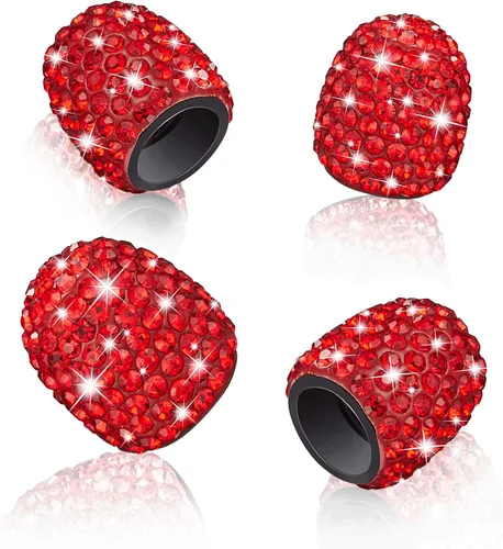 Miniatura 3 de WINKA 4 tapones para válvula de neumático de automóvil con diamantes de imitación, 1 cubierta de botón de motor de automóvil, anillo de encendido