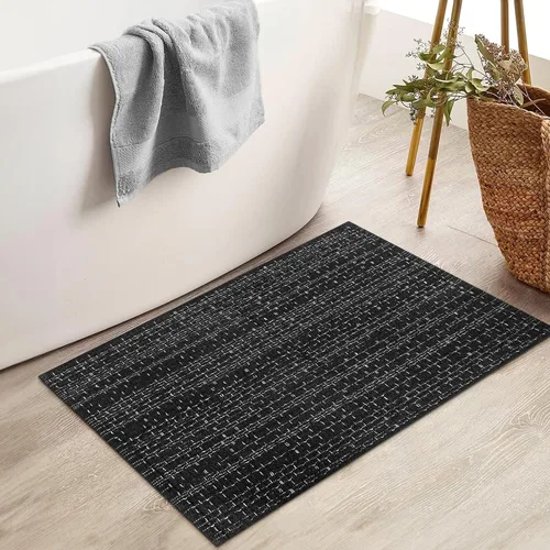 Alfombra de baño estilo bohemio, 2 x 3 pies, alfombra de algodón tejida a mano para entrada, reversible, lavable, alfombra estilo granja, color Negro