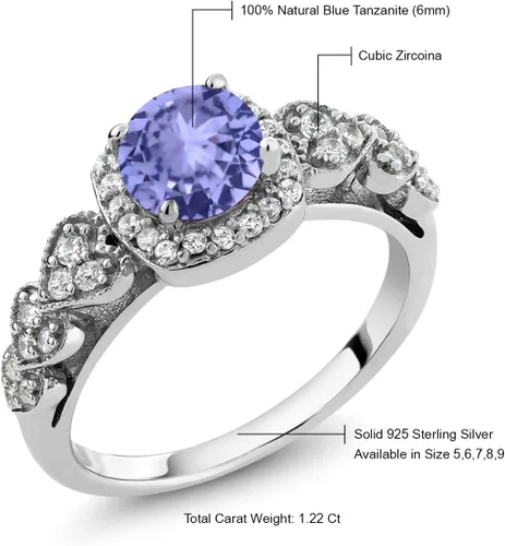 Miniatura 83 de Gem Stone King Anillo de compromiso de aniversario y piedra natal de corte redondo de 0.236 in para mujer, plata de ley 925, anillo de promesa