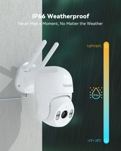 Miniatura 5 de Cámaras de seguridad blurams 2K para exteriores con cable, cámaras Wi-Fi de 5GHz/2.4GHz para seguridad del hogar en el exterior con PTZ de 360°