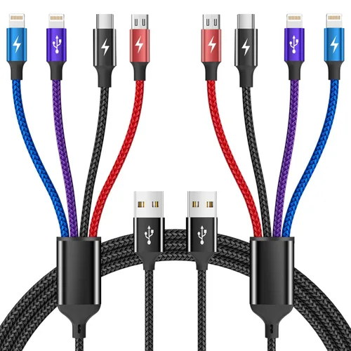 Miniatura 22 de Travel Essentials - Cable de carga múltiple [2 unidades de 5 pies], accesorios de automóvil, cables de carga 4 en 1, cable USB, cargador de teléfono