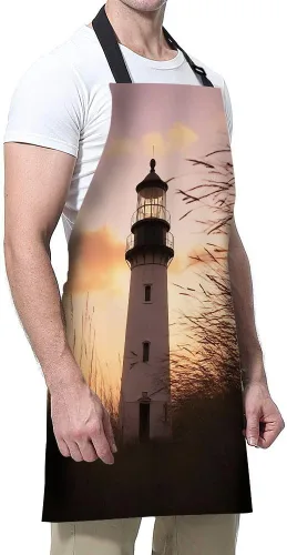 Miniatura 4 de Delantal de Cocina Faro con Puesta de Sol Delantal para Hornear en Casa Chef Delantal Impermeable para Mujeres y Hombres 31X27 Pulgadas