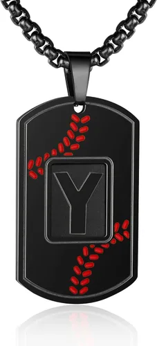 Miniatura 64 de A-Z Collar con etiqueta de perro para hombre, dije de béisbol, cadena de acero inoxidable de 22 + 2 pulgadas, regalo de joyería personalizado