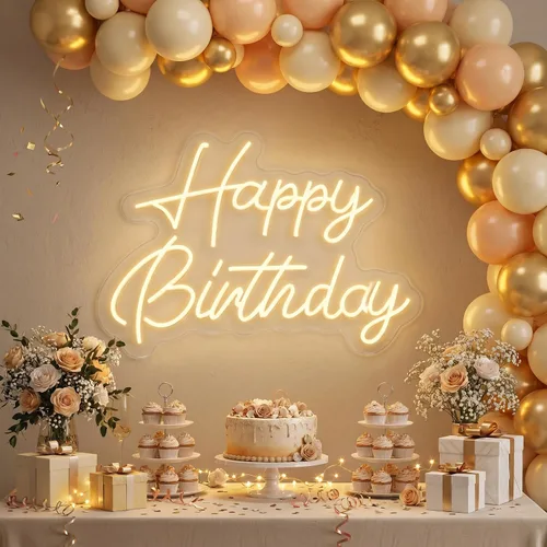 Miniatura 11 de Letrero de neón de feliz cumpleaños, letrero LED acrílico, letras iluminadas, letreros LED de neón para decoración de pared, telón de fondo