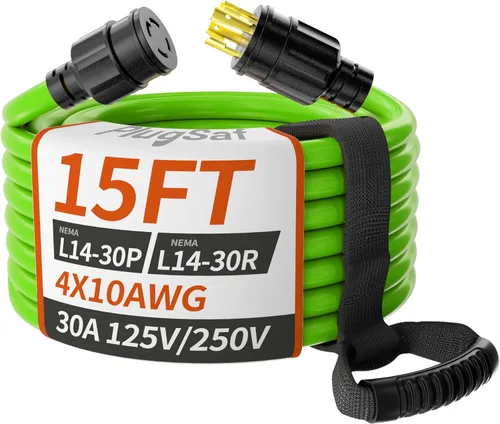 Miniatura 11 de PlugSaf Cable de extensión para generador de 50 pies y 30 amperios, 4 puntas, NEMA L14-30P/L14-30R calibre 10 STW 125/250 V, cable generador
