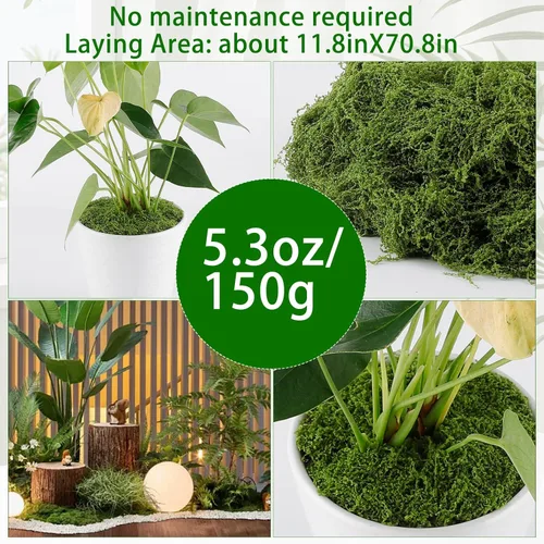 Miniatura 6 de Yomirduy Musgo artificial para manualidades, musgo verde falso de 5.3 onzas para plantas en maceta, decoración de musgo sintético para decoración