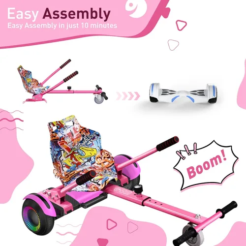 Miniatura 5 de Hiboy HC-01 Hoverboard Seat Attachment for 6.5" 8" 8.5" 10" Hoverboards, Easy Assembly & Adjustable Frame Length Buggy Attachment, Hoverboard Go Rosa