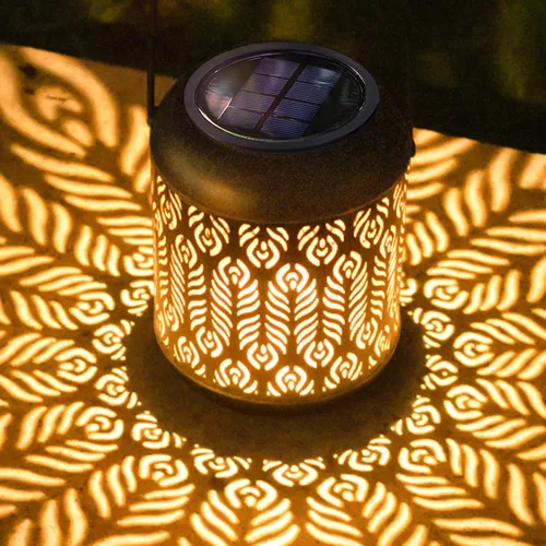 LeiDrail Farol solar colgante al aire libre, faroles decorativos de metal, luz LED blanca cálida, impermeable, iluminación de paisaje para mesa,