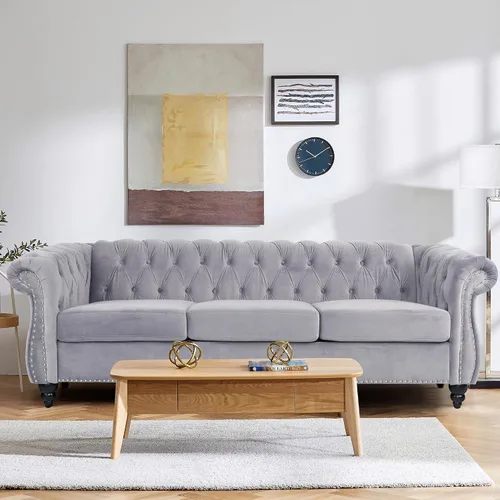 Miniatura 8 de QHITTY Juego de 2 piezas para sala de estar, Sofá Seccional Chesterfield Silla Contemporáneo Tapizado de Terciopelo Loveseat Juego de Sofás