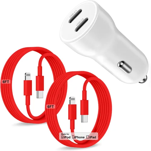 Miniatura 16 de Cargador de coche para iPhone 17 16 15 de carga rápida, cargador de coche USB C de doble puerto de 40 W con 2 cables USB C de 3 pies, adaptador