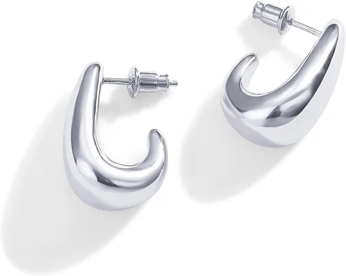 Miniatura 2 de PAVOI Aretes de plata de ley chapados en oro de 14 quilates Aretes de aro con cúpula de oro para mujer