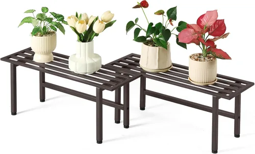 Dipion Paquete de 2 soportes de metal para plantas al aire libre, estantes para plantas de interior, 1 nivel resistentes para múltiples plantas, 26