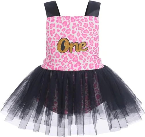Miniatura 9 de IBTOM CASTLE Vestido de princesa tutú para niña pequeña con estampado de leopardo, dona, ratón, vestido de princesa con funda para pañales, conjunto