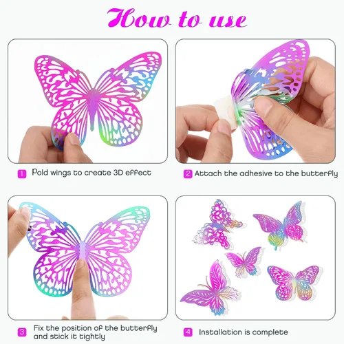 Miniatura 5 de Decoración de pared de mariposa dorada 3D de 3 tamaños y 4 estilos, decoraciones de fiesta de mariposas, decoraciones de pasteles, calcomanías