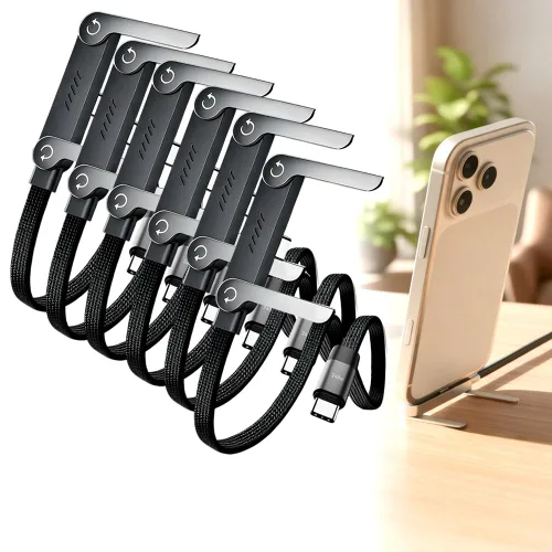 Miniatura 8 de Cable de carga trenzado de 240W con soporte para teléfono incorporado, 2026 Nuevo cable USB-C plegable y duradero de 90 grados, cable de carga 3