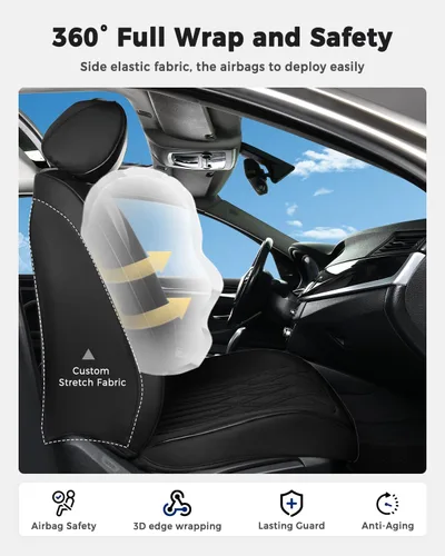 Miniatura 5 de Huidasource Juego completo de fundas de asiento de automóvil, fundas de cojín de cuero para vehículos, ajuste universal para la mayoría de A-Negro