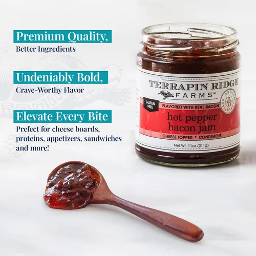 Miniatura 3 de Terrapin Ridge Farms - Mermelada de tocino y pimiento picante - Crema dulce y picante con tocino real y jalapeño - Condimento gourmet para queso