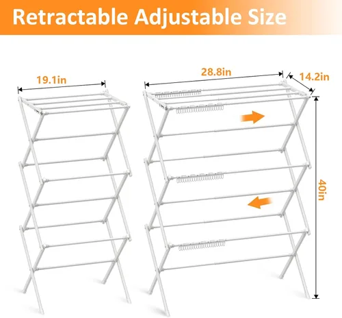Miniatura 2 de Tendedero de ropa para el hogar para interiores, tendedero plegable para ropa de lavandería - 40" x 28.8" x 14.2", ahorro de espacio Blanco puro