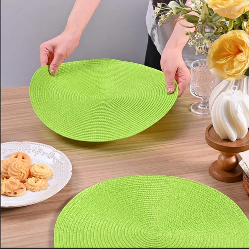 Miniatura 74 de Feuille Juego de 4 manteles individuales redondos trenzados para mesa de comedor, tejidos, lavables, antideslizantes, 13.5 pulgadas