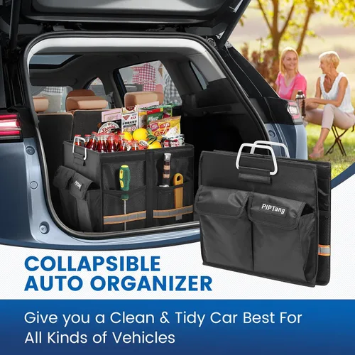 Miniatura 5 de Organizador de almacenamiento para maletero con tapa, organizador plegable de 13.8 in, pequeño y 36 L, mango de aluminio, accesorios de automóvil