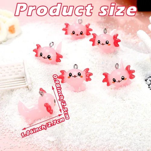 Miniatura 3 de Junkin Dijes de ajolote rosa para hacer joyas, dijes de animales de resina, mini figuras de ajolotl en miniatura, dijes de ajolote de mar