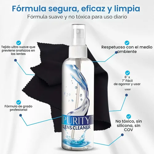 Miniatura 2 de Purity - Kit de limpiador de lentes de anteojos - 2 x 8 onzas y 1 x 2 onzas botella de spray limpiador de lentes + 2 paños de limpieza de microfibra