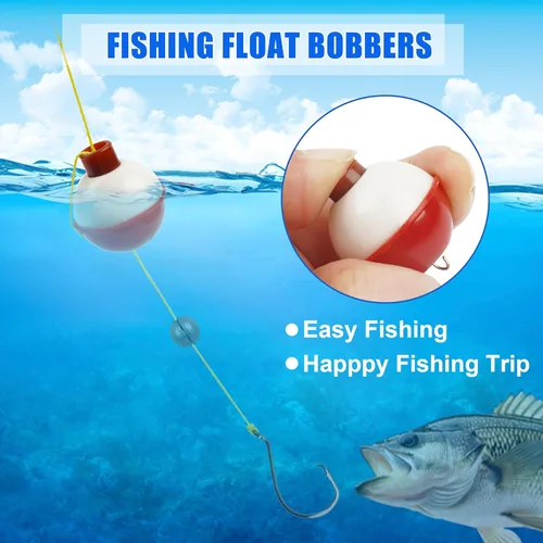 Miniatura 6 de AGOOL Fishing Bobbers Set Snap Hard ABS on Red/White Fishing Floats Bobbers Push Button Round Buoy Floats Tackle Accessories