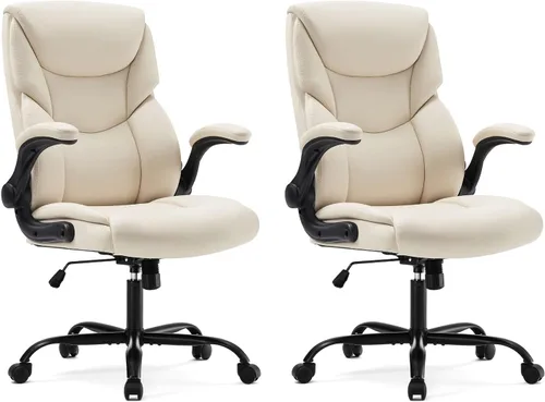 Miniatura 8 de DUMOS Silla de oficina de piel sintética, sillas de escritorio ergonómicas ejecutivas para computadora con reposabrazos abatibles ajustables, silla