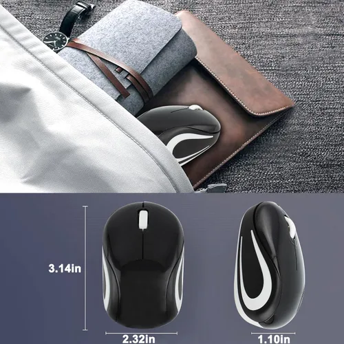 Miniatura 4 de Ratón inalámbrico para computadora portátil, tamaño pequeño, portátil, compacto, de viaje, USB, 3 botones, 1000 DPI, mouse inalámbrico para PC, Negro