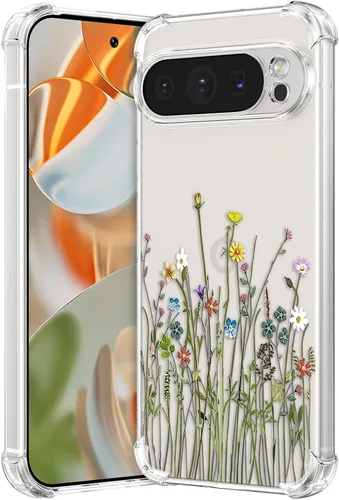 Miniatura 26 de RALEAVO - Funda floral para Google Pixel 7a, funda transparente con hojas y flores, diseño delgado y lindo para niñas y mujeres, cubierta de Verde
