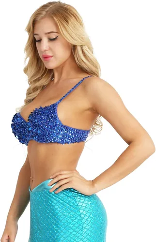 Miniatura 40 de Sujetador de disfraz de danza del vientre brillante para mujer, con lentejuelas, para baile rave, fiesta, club