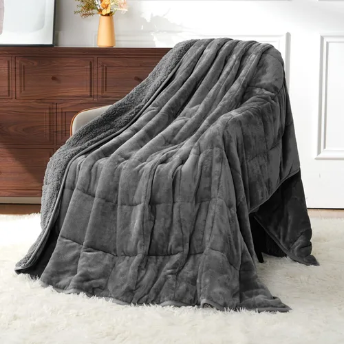 Uttermara - Manta con peso de vellón sherpa de 12 libras para niños y adultos, vellón ultrasuave y sherpa unicolor, manta de felpa acogedora de Gris