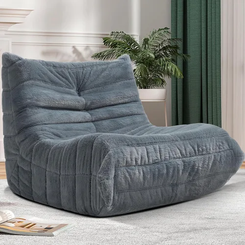 Puf para adultos, silla puf grande, sillón con relleno de espuma viscoelástica para el hogar, apartamento o sala de juegos, gris afelpado Felpa gris
