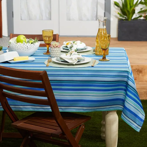 Miniatura 4 de DII Summer Stripe - Colección de mesa con cremallera para exteriores, multiusos, lavable a máquina, mantel, 60 pulgadas redonda, casa de playa