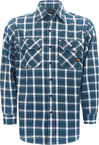 Miniatura 10 de KONRECO Camisas FR para hombre, resistentes al fuego, camisa de trabajo con botones, 100% algodón, 6.5 onzas, camisas de soldadura ligeras