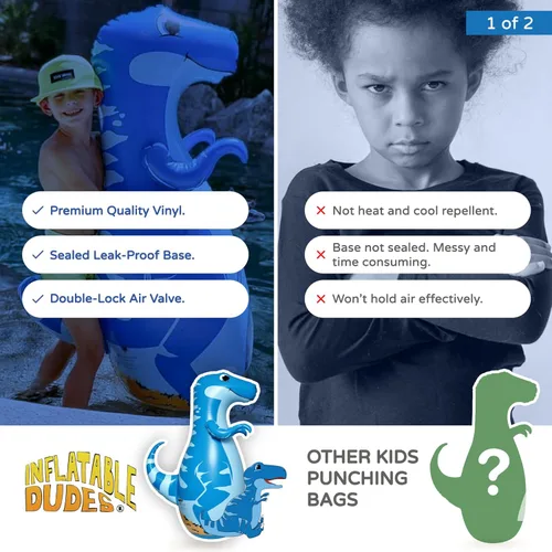 Miniatura 5 de INFLATABLE DUDES Dinosaurio - Saco de boxeo para niños Ya lleno de arena Bolsa Bop Juguete de boxeo inflable Saco de boxeo para niños Blue