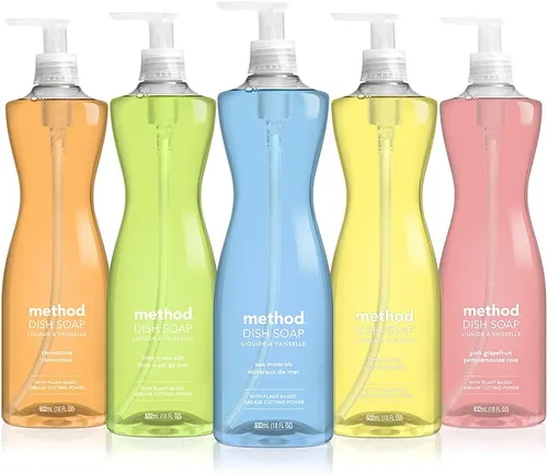 Miniatura 6 de Method Jabón de gel para platos, aroma a clementina, resistente a la grasa y alimentos pegados, fórmula libre de crueldad, fabricado con plástico