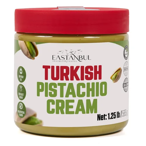 Eastanbul Crema de pistacho, 1.25 libras, mantequilla de pistacho, crema turca para untar, kit de barra de chocolate Dubai, pasta perfecta para
