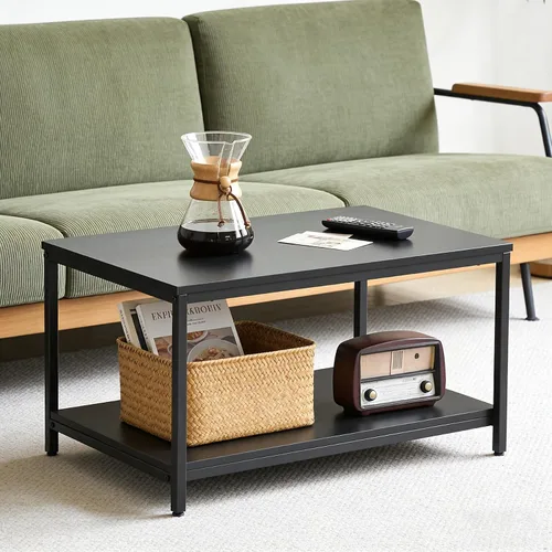 Miniatura 2 de SUPER DEAL - Mesa de café industrial de 2 niveles con estante de almacenamiento para apartamento pequeño, sala de estar, mesa auxiliar rectangular