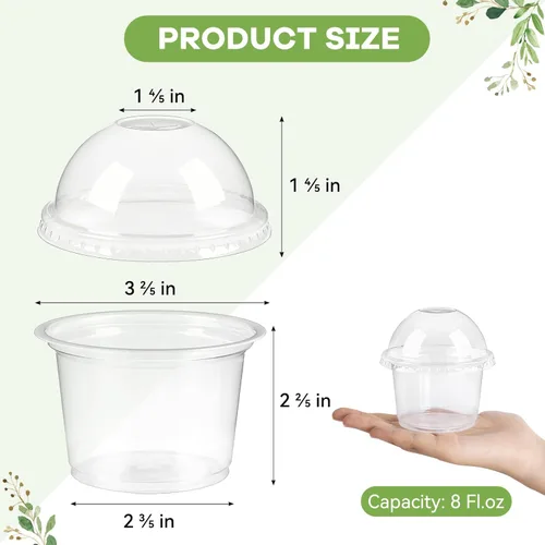 Miniatura 2 de TOFLEN Paquete de 100 Vasos de Postre de Plástico de 8 oz con Tapas de Cúpula, Vasos Desechables Transparentes para Yogur Parfait con Tapas, Vasos