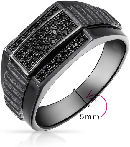 Miniatura 4 de Personalize - Anillo de compromiso con circonita cúbica de micro pavé para hombre, diseño cuadrado de dos tonos, blanco y negro, para hombre, plata