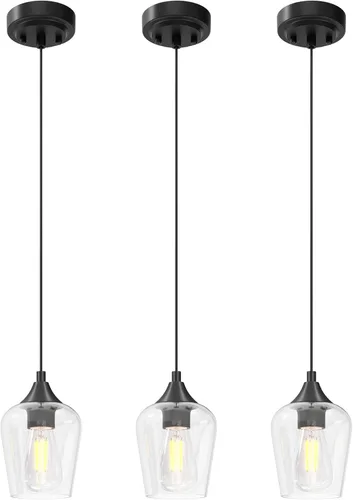 Miniatura 13 de VONLUCE Lámpara colgante para isla de cocina, lámpara colgante negra mate con base E26 y cable ajustable, iluminación colgante moderna con pantalla