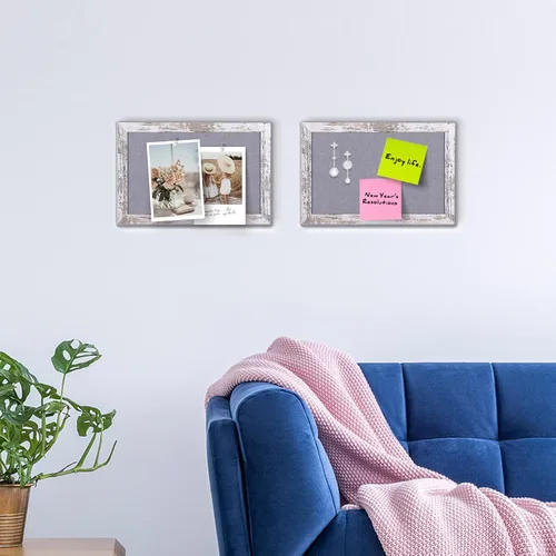 Miniatura 5 de Tablón de anuncios de fieltro gris, pequeño tablón de anuncios decorativo para colgar en paredes con marco de madera rústica blanca, tablero de 11.8