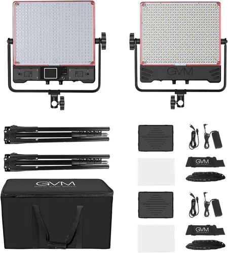 Miniatura 7 de GVM - Luz de video LED de 50 W con softboxes, RGB+bicolor de doble cara, cada lado 50 W, kit de iluminación de video con control Bluetooth, luces