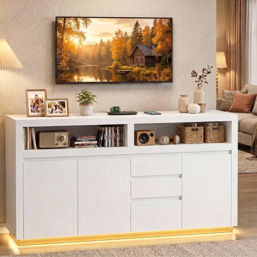 Miniatura 10 de FACBOTALL Soporte de TV moderno de 63 pulgadas, gran centro de entretenimiento con armarios y cajones de almacenamiento, gabinete de consola