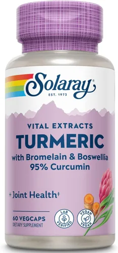 SOLARAY Suplemento de cúrcuma con bromelina y boswellia, 95% de curcumina, suplemento de curcumina de cúrcuma para apoyo articular, vesícula biliar,